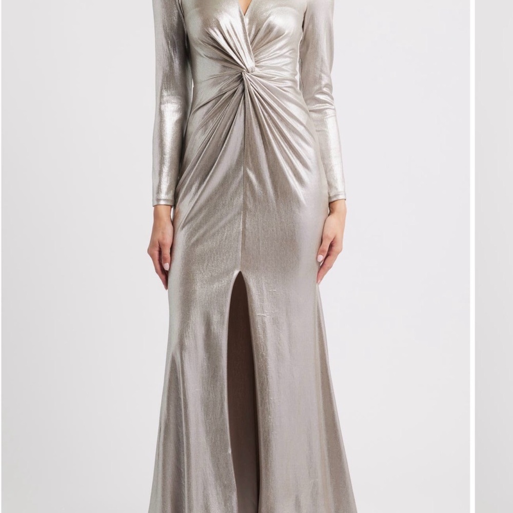 Eliza J Metallic Silver Long Sleeve Dress